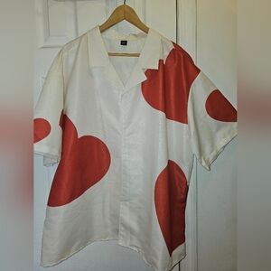 White Shirt with Red Heart Pattern